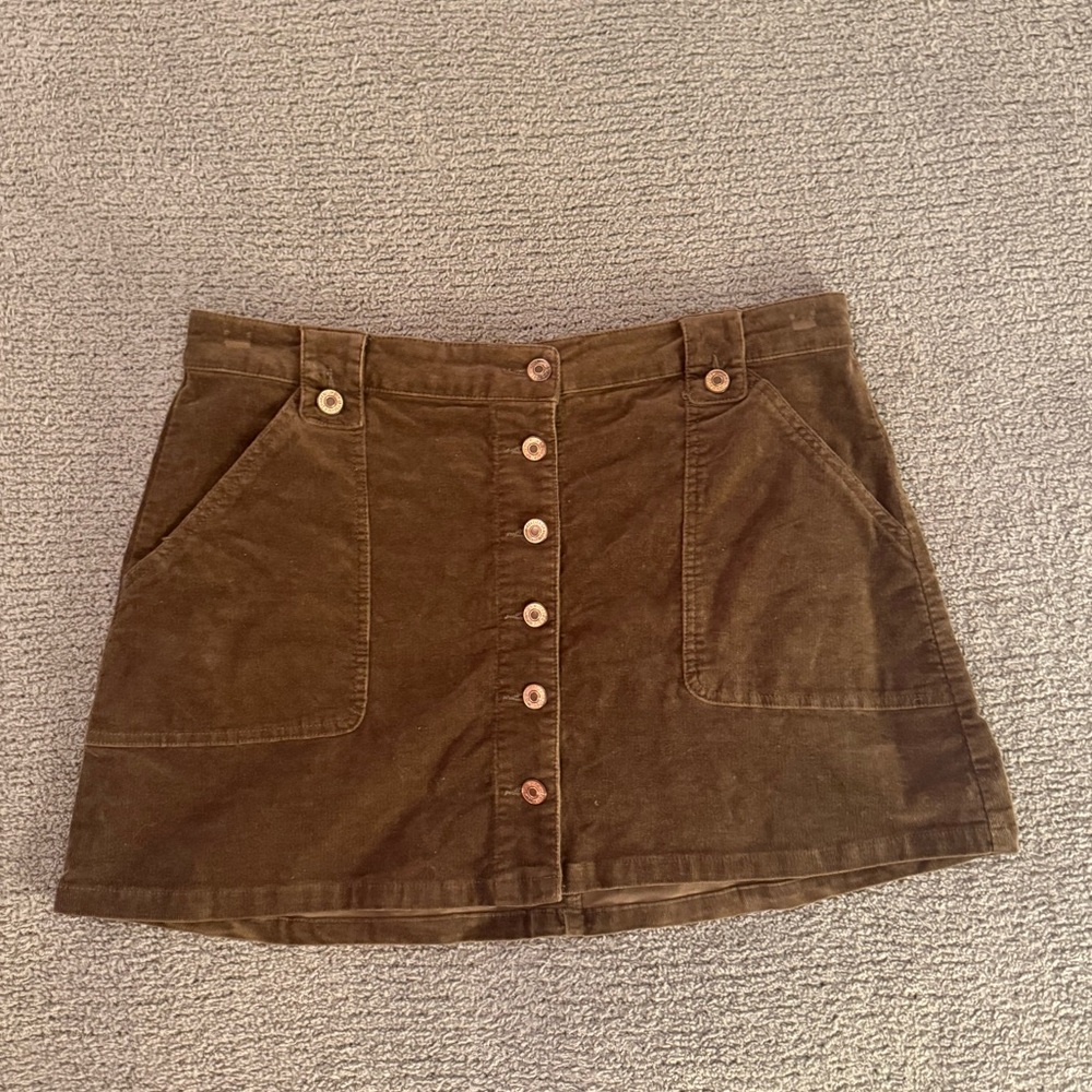 Olive Green Button-Front Corduroy Skirt